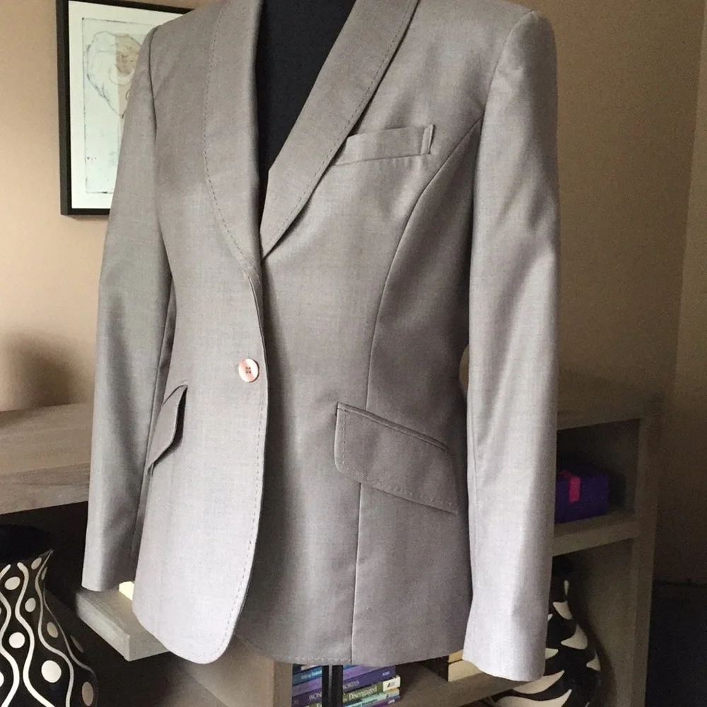 Kasper Jacket Blazer Women Size 6P Taupe Tailored Detailed Stitching - Picture 6 of 15